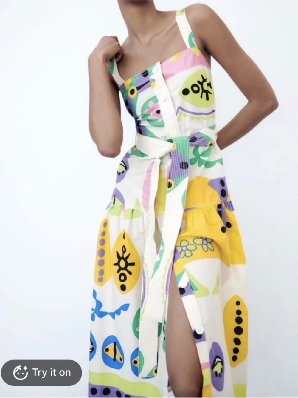 NWT Zara Cotton Sleeveless Geometric Multicolored Midi Dress Size XL/US12